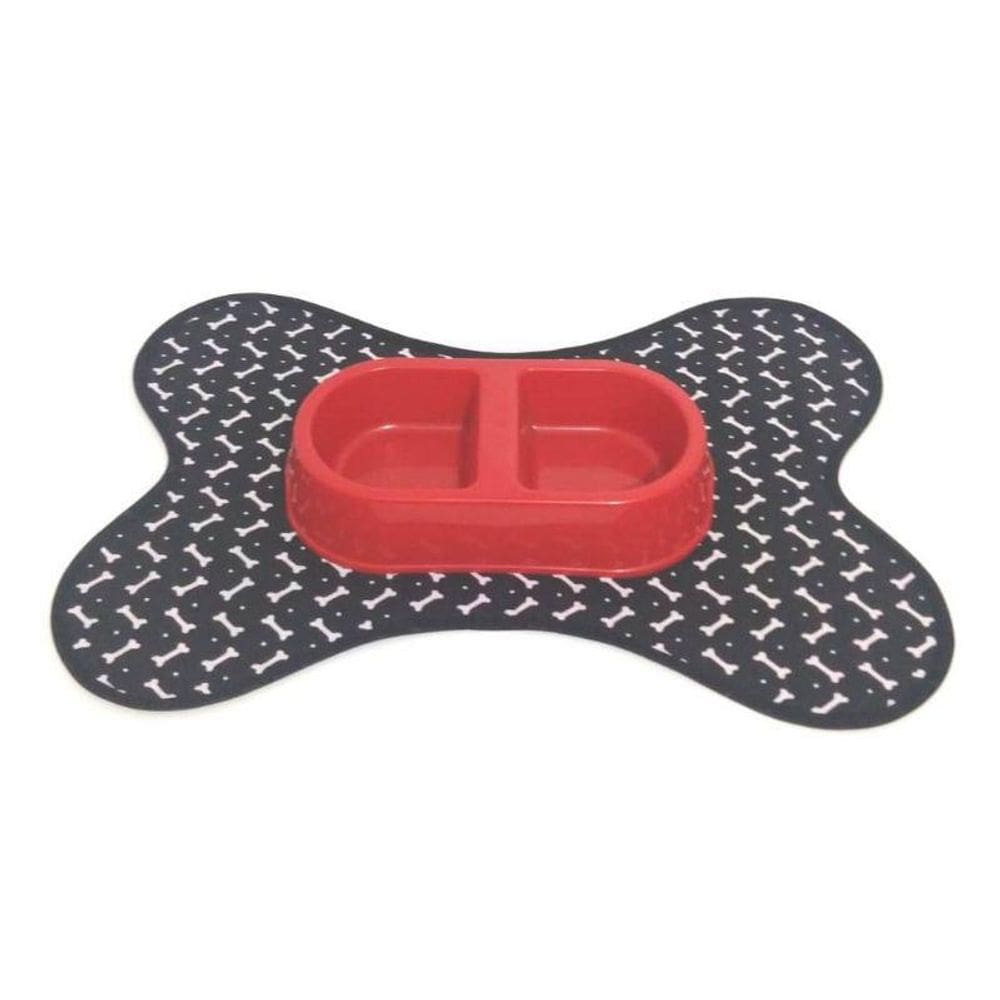 Kit Tapete Comedouro/Bebedouro Vermelho - Preto