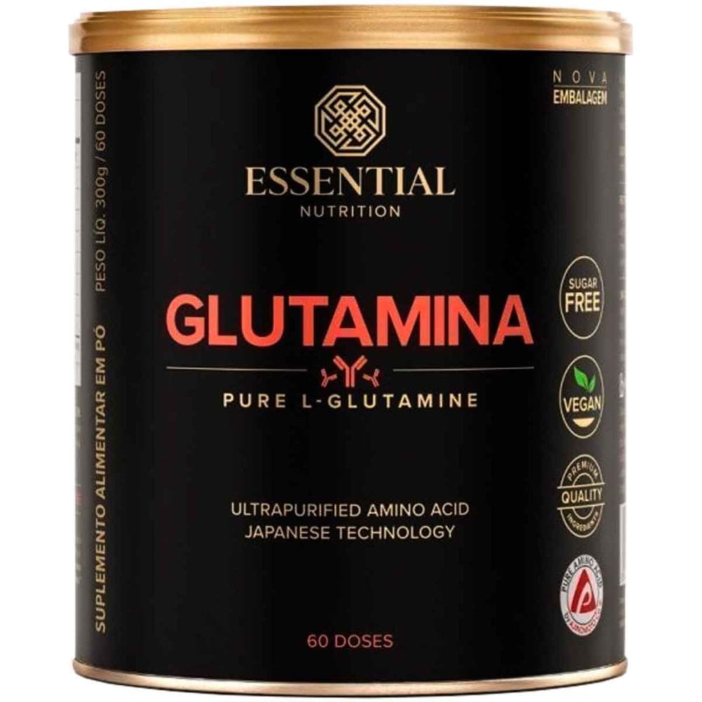 Glutamina 100% Pura 300g Essential Nutrition Sem Sabor Vegan