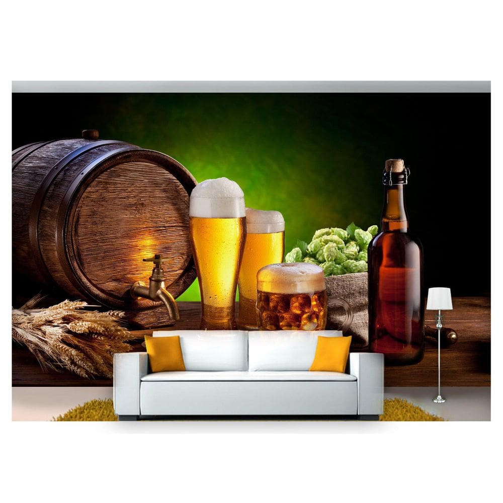 Papel De Parede Cerveja Bebida Barril Lupulo 3D Al72