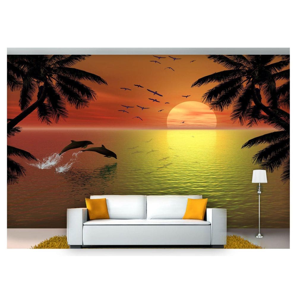 Papel De Parede Vida Marinha Golfinhos Mar 3D Fm82