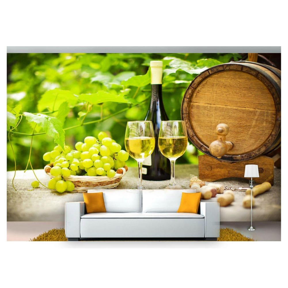 Papel De Parede Barril Vinho Cacho De Uva 3D Al118