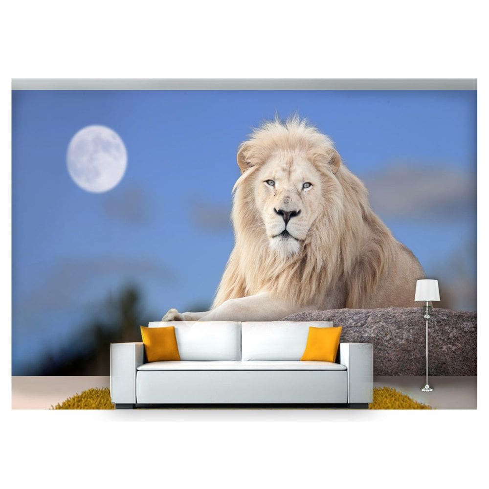 Papel De Parede Animais Leão Céu Lua Lua 3D Anm180
