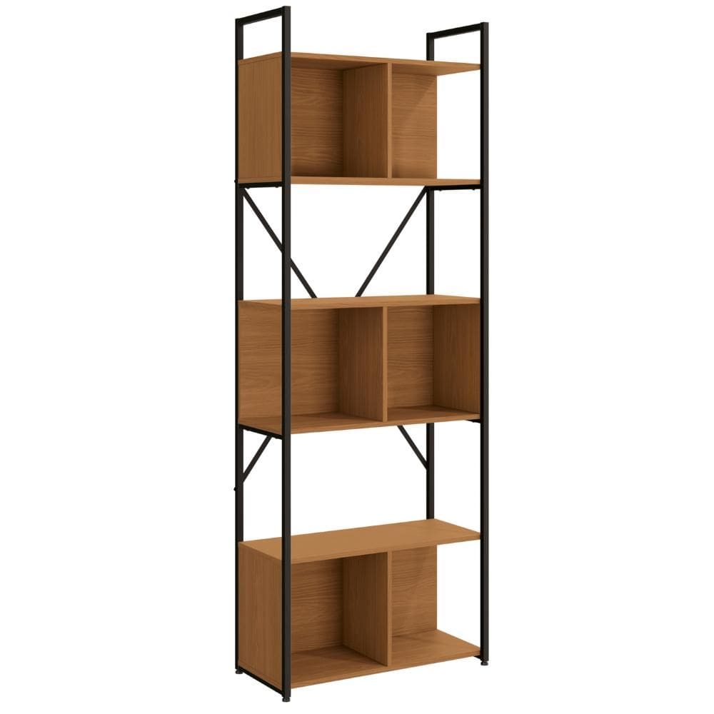 Estante para Livros Livreiro 6 Prateleira 3 Nichos Kappesberg Industrial 200cm Cor Canela/Preto Fosco - LI014