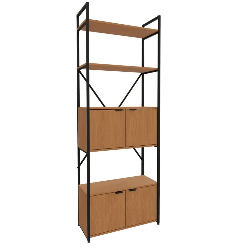 Estante para Livros Livreiro 4 Portas 2 Prateleiras Kappesberg Industrial 202cm Cor Canela/Preto Fosco - LI018