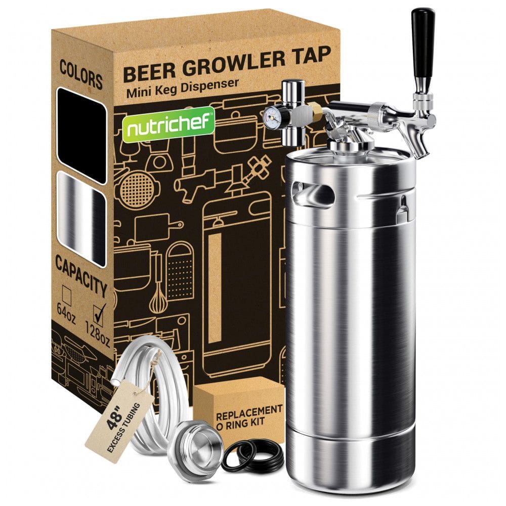 Chopeira Portátil 5L com Torneira e Regulador de CO2, Aço Inoxidável, NUTRICHEF PKBRTP100.5, Prateado