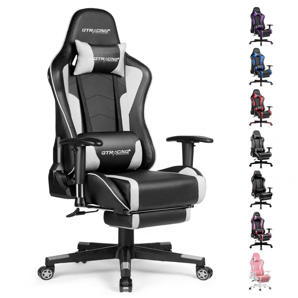Cadeira Gamer Ergonômica Ajustável com Apoio para os Pés, e Branca, GTRACING, Branco