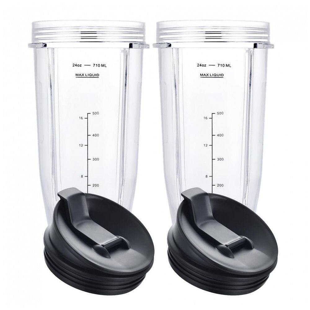 Nutri Ninja Auto IQ Copos do Liquidificador 710ml, com Tampa, 2 Unidades, Transparente, WWJIUYUE, Preto
