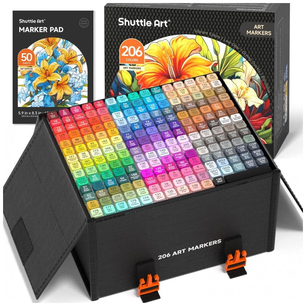 Kit de Canetas Profissionais Permanentes com Base em Pé 205 Peças, Shuttle Art