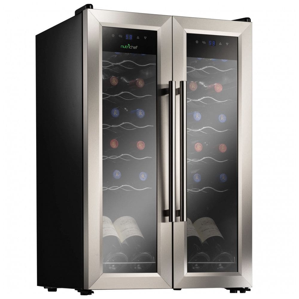 Adega Climatizada de Zona Dupla para 24 Garrafas com Controle Digital, 1080W 110V NutriChef PKCWC24, Prata
