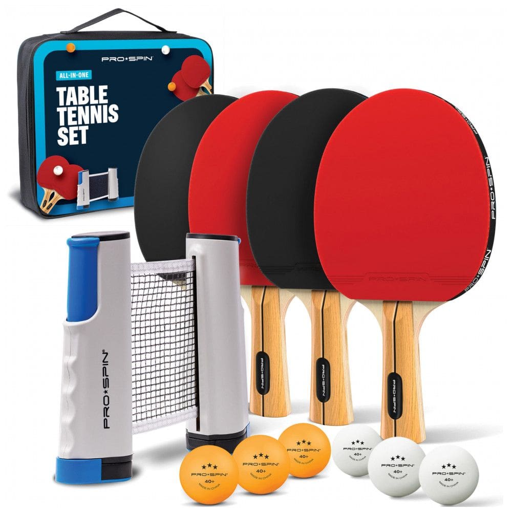 Kit de Ping Pong com Mesa Portátil, 4 Raquetes, 6 Bolas e Estojo Compacto, PRO SPIN, Vermelho