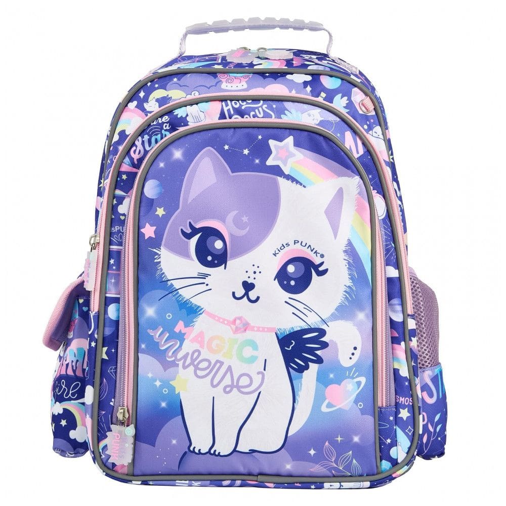 Mochila Escolar Infantil 40cm KidsPUNK Gata Fofa para Meninas Roxa