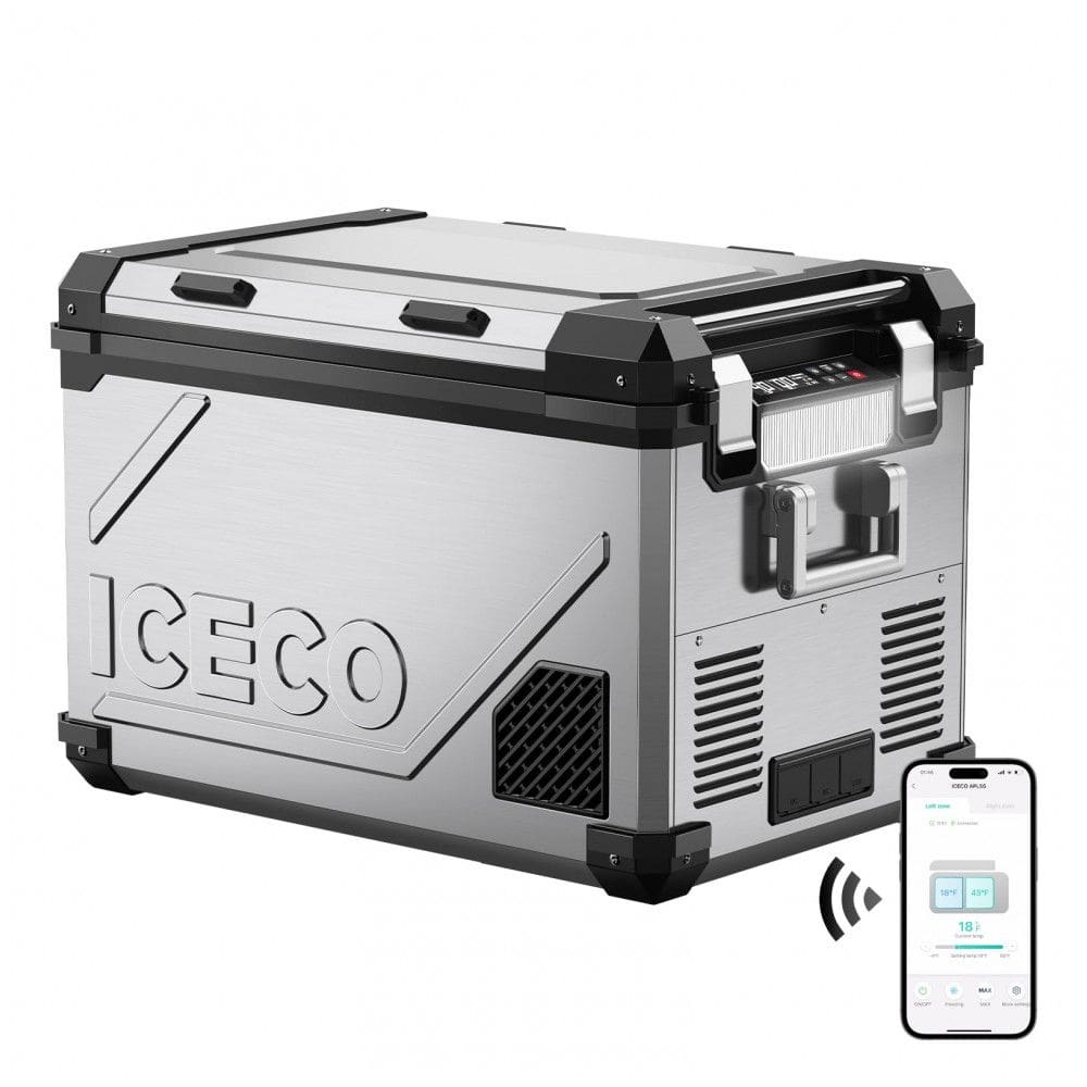 Geladeira Portátil 55L com Compressor SECOP, DC 12 24V, AC 110 240V, ICECO APL55, Prata