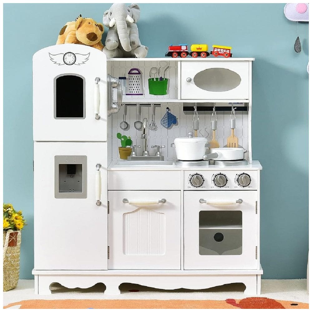 Cozinha de Brinquedo Realista em Madeira para Crianças de 3 a 8 Anos, Costzon, Branca