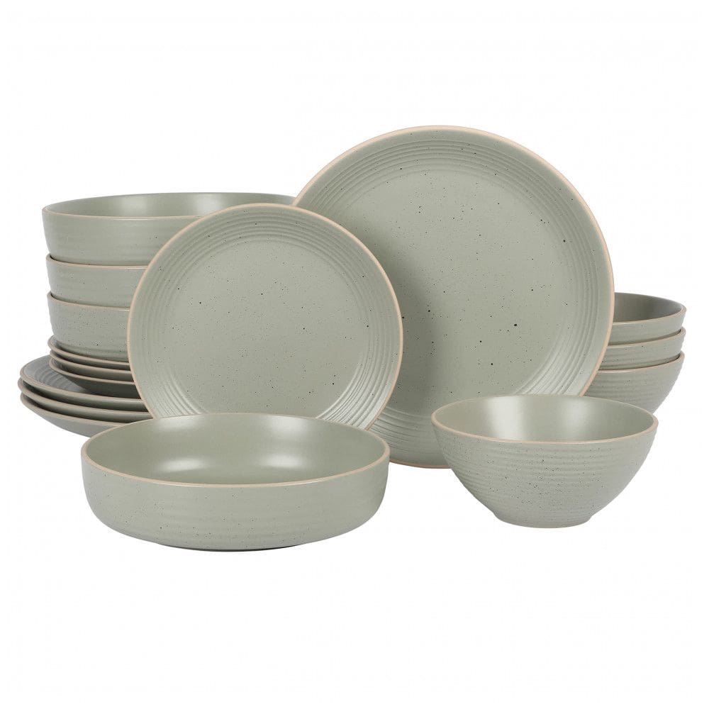 Aparelho de Jantar 16 Peças em Cerâmica com Relevo Gibson Home Dinah, Verde Sálvia