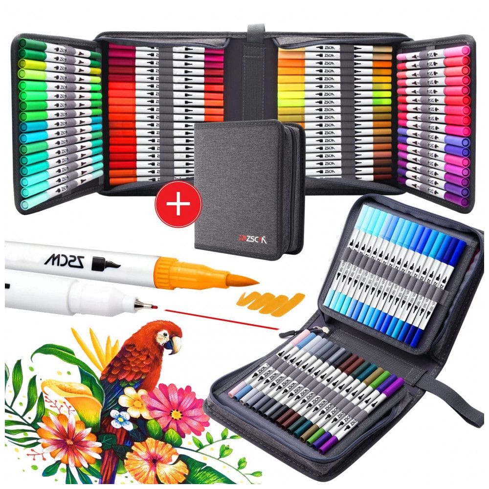 Conjunto de Canetas Artisticas 100 Cores com Arte em Aquarela, Canetas de Caligrafia Fineliner para Adultos, ZSCM