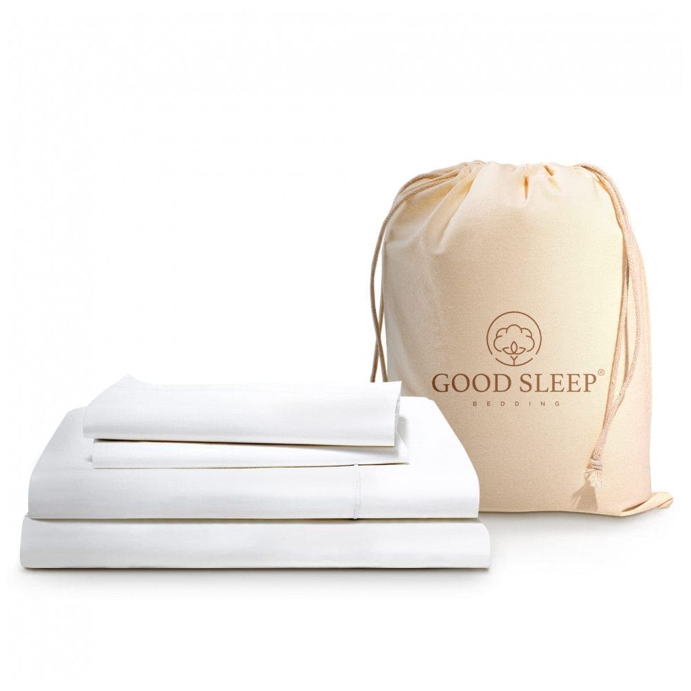 Conjunto de Lençóis em Algodão Egípcio de 1000 Fios, Tamanho Queen, Super Macio e Respirável, Good Sleep Bedding, Branco