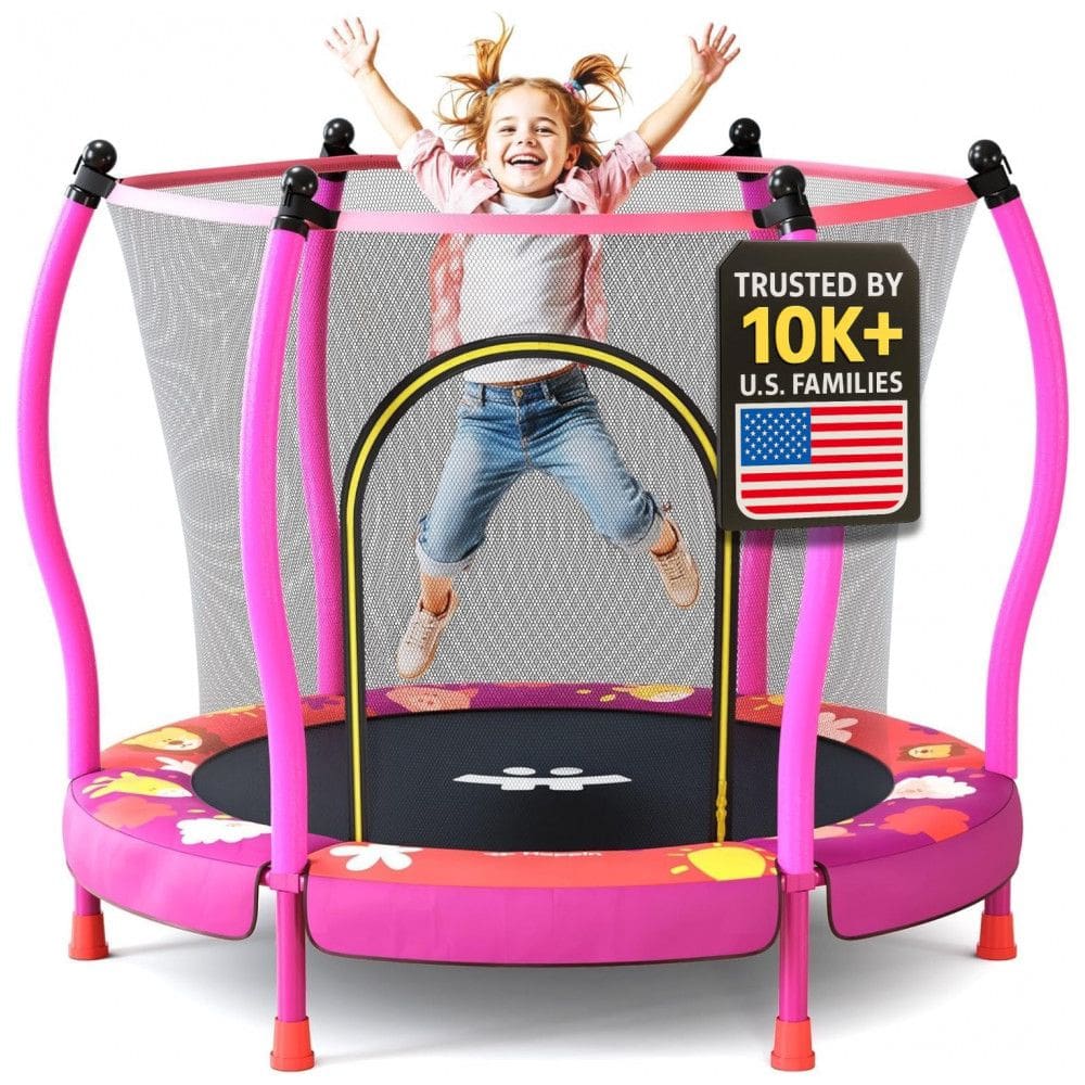 Cama Elástica Infantil Ideal para Uso Interno e Externo com Diâmetro de 1,40 Metros, para Crianças de 1 a 6 Anos, Rosa