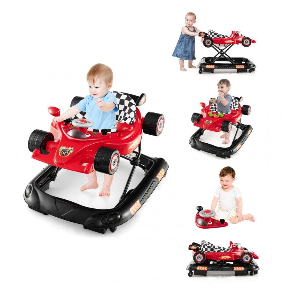 Andador 4 em 1 para Bebê BABY JOY, Dobrável com Altura Ajustável, Música e Luzes, Anti-Tombamento, Andador Empurra com Rodas para Crianças.