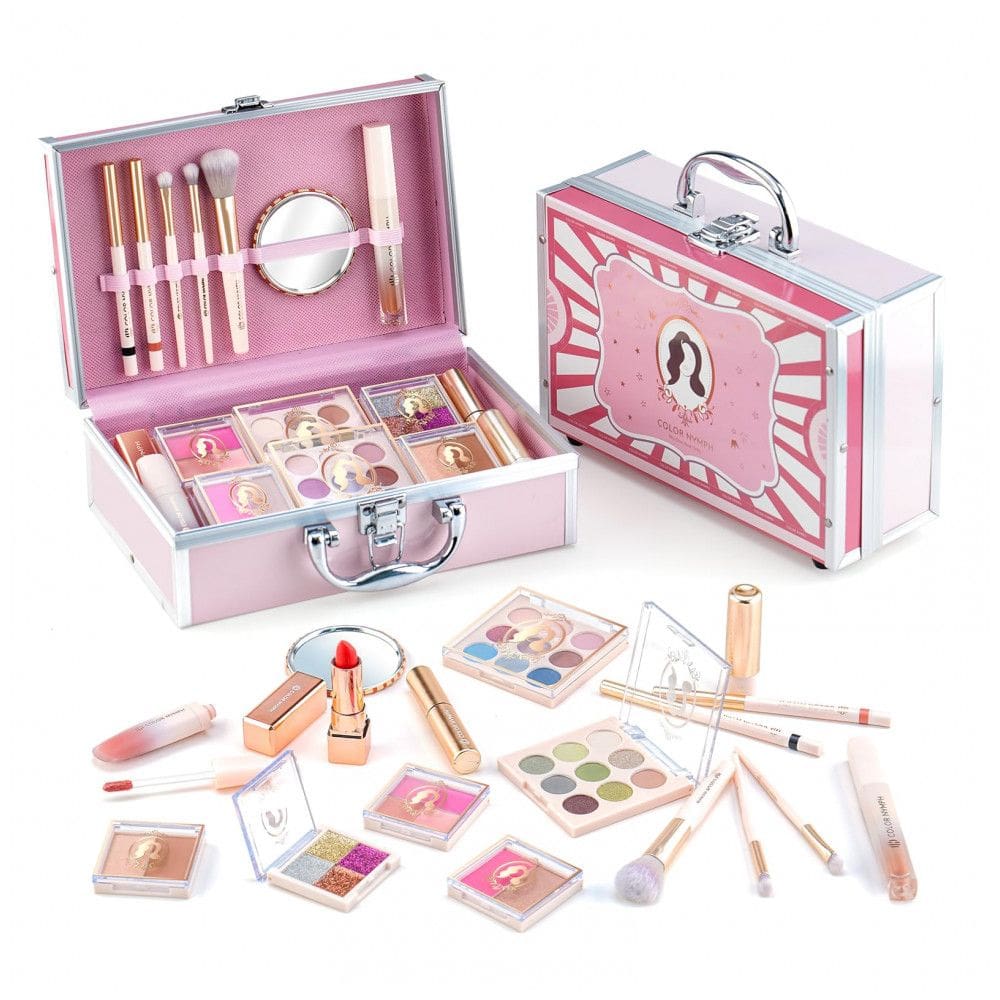 Kit de Maquiagem Infantil com 41 Peças e Estojo para Adolescentes de 12 a 16 Anos, Color Nymph Retrô, Rosa