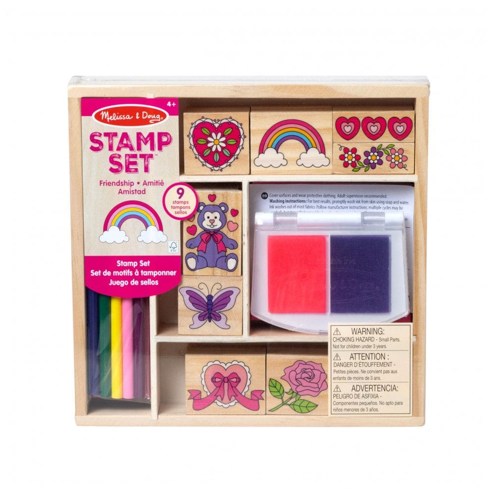 Kit de Carimbos Infantil de Madeira com 9 Selos, 5 Lápis de Cor e Bloco de Carimbo de 2 Cores, Melissa & Doug