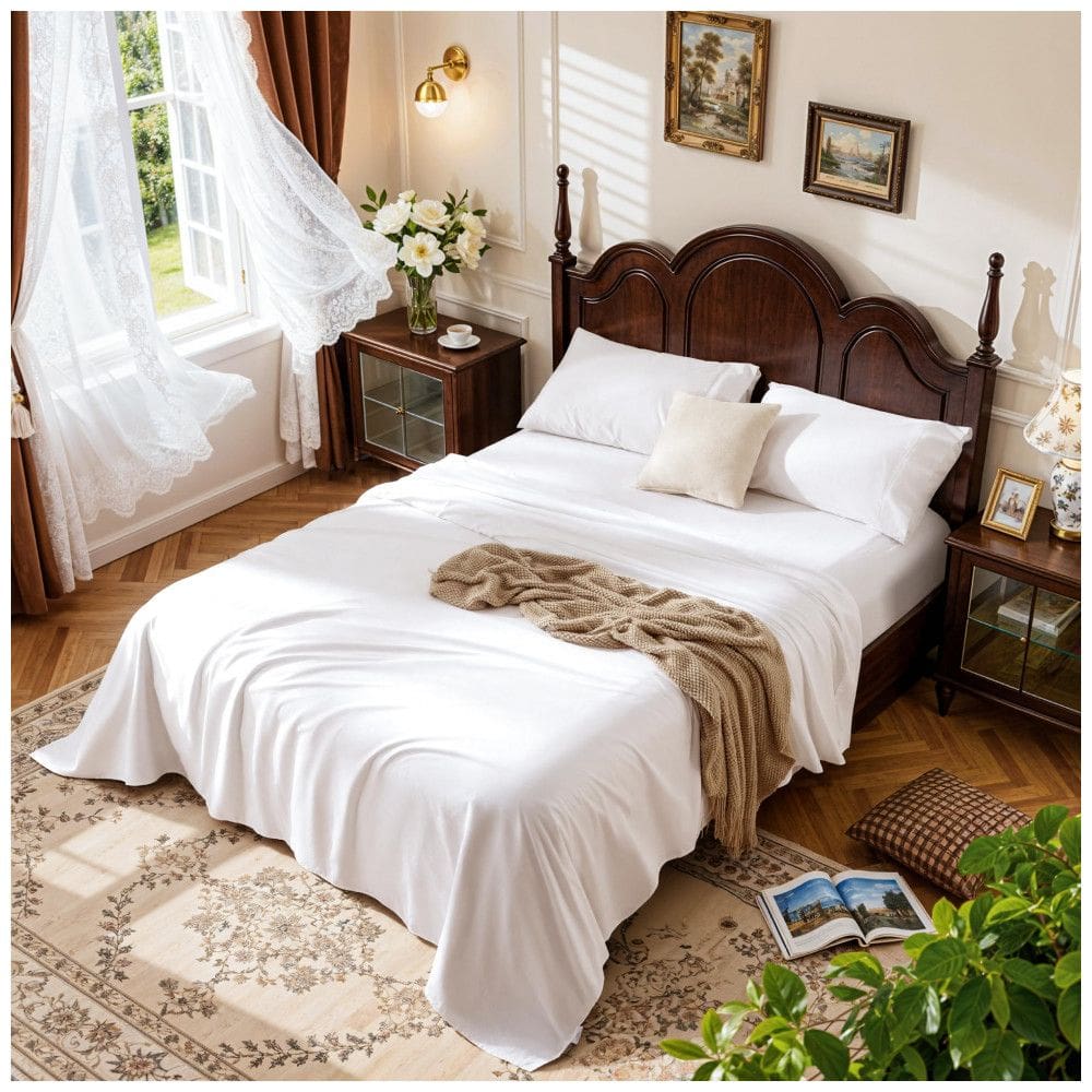 Conjunto de Lençóis em Algodão Egípcio de 1000 Fios, Tamanho Queen, para Todas as Estações, Super Macio e Respirável, LBRO2M, Branco