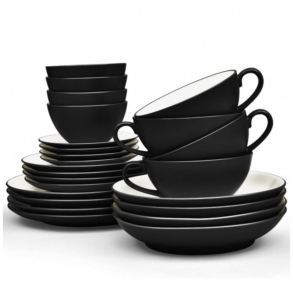 Aparelho de Jantar para Todas as Ocasiões com 24 Peças, Formato Redondo e Material de Cerâmica, Noritake, Preto