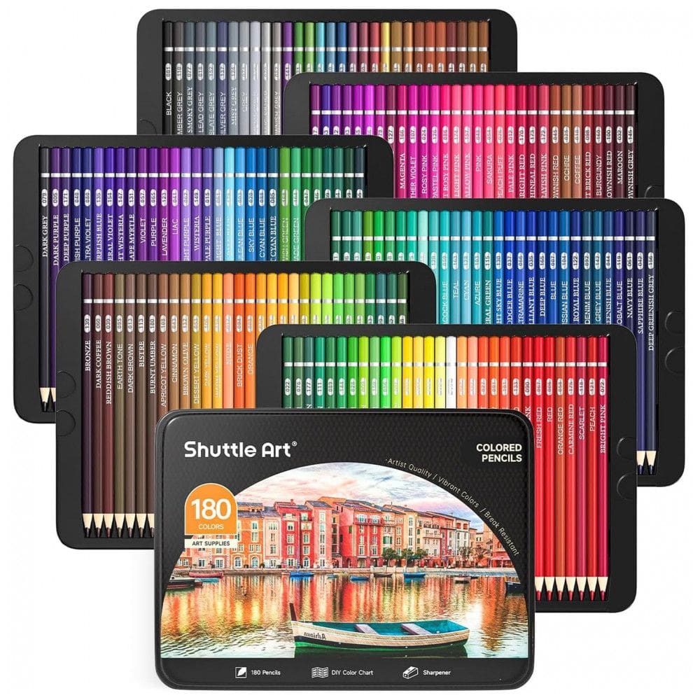 Conjunto de 180 lápis de cor Shuttle Art, núcleo macio, com 4 apontadores - Ideal para artistas, crianças e adultos colorirem