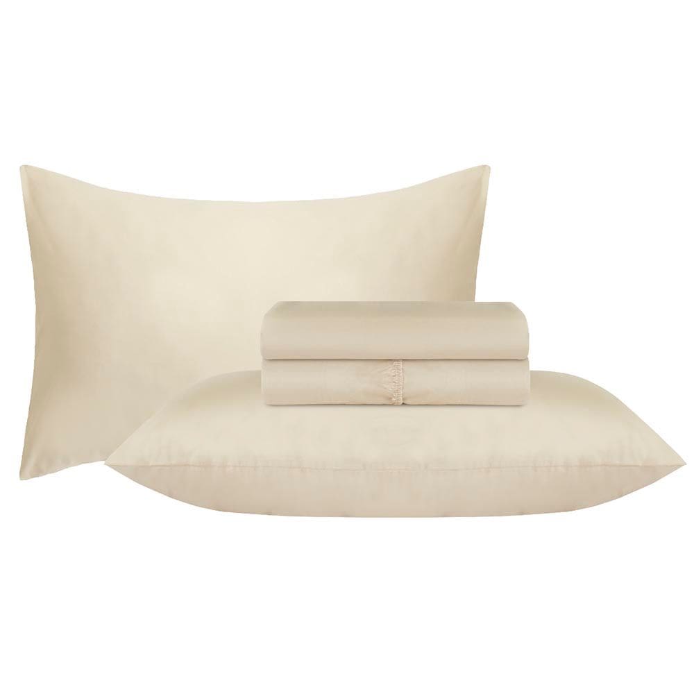 Jogo de Cama Duplo Casal 4 Peças Percal 180 Fios Bege Sonhare