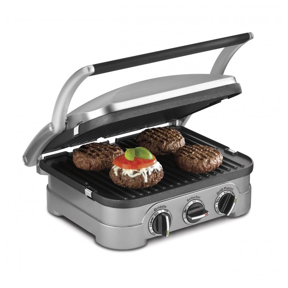 Cuisinart Griddler Indoor Grill, Panini Press, Sandwich Maker e Mais, Churrasqueira 5 em 1, Placas Antiaderentes Laváveis na Lava-Louças