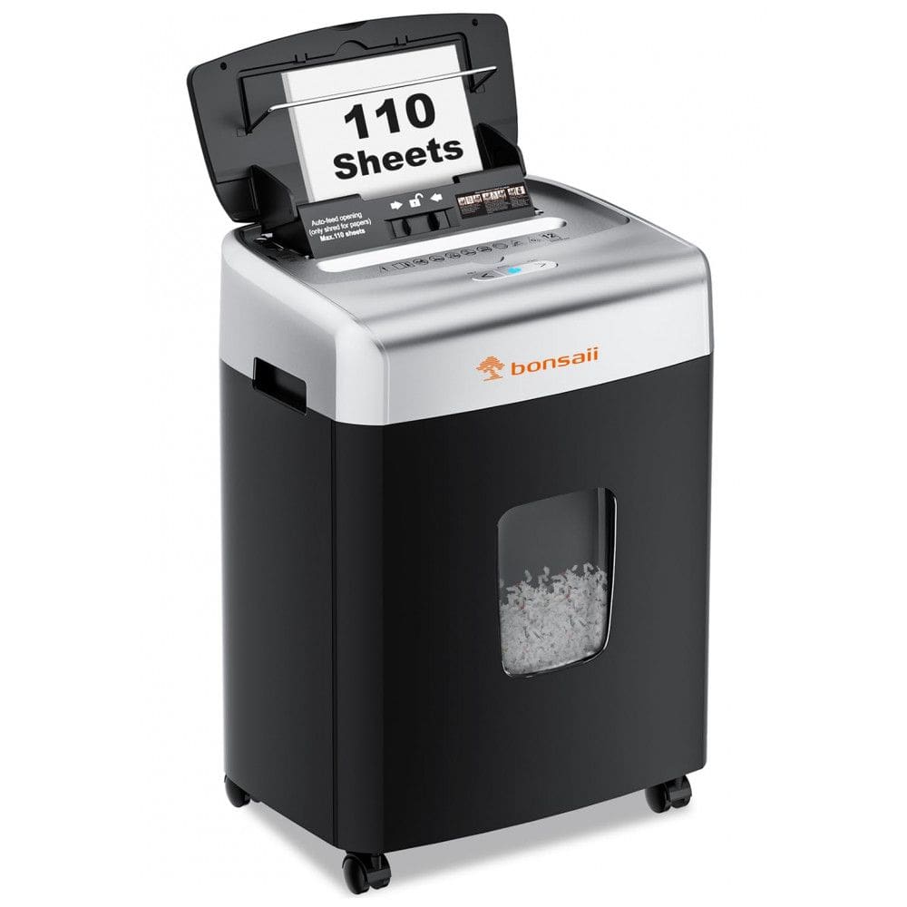 Triturador de Papel Bonsaii para Escritório, 110 Folhas Autofeed para Uso Residencial, Triturador de Alta Capacidade por 30 Minutos