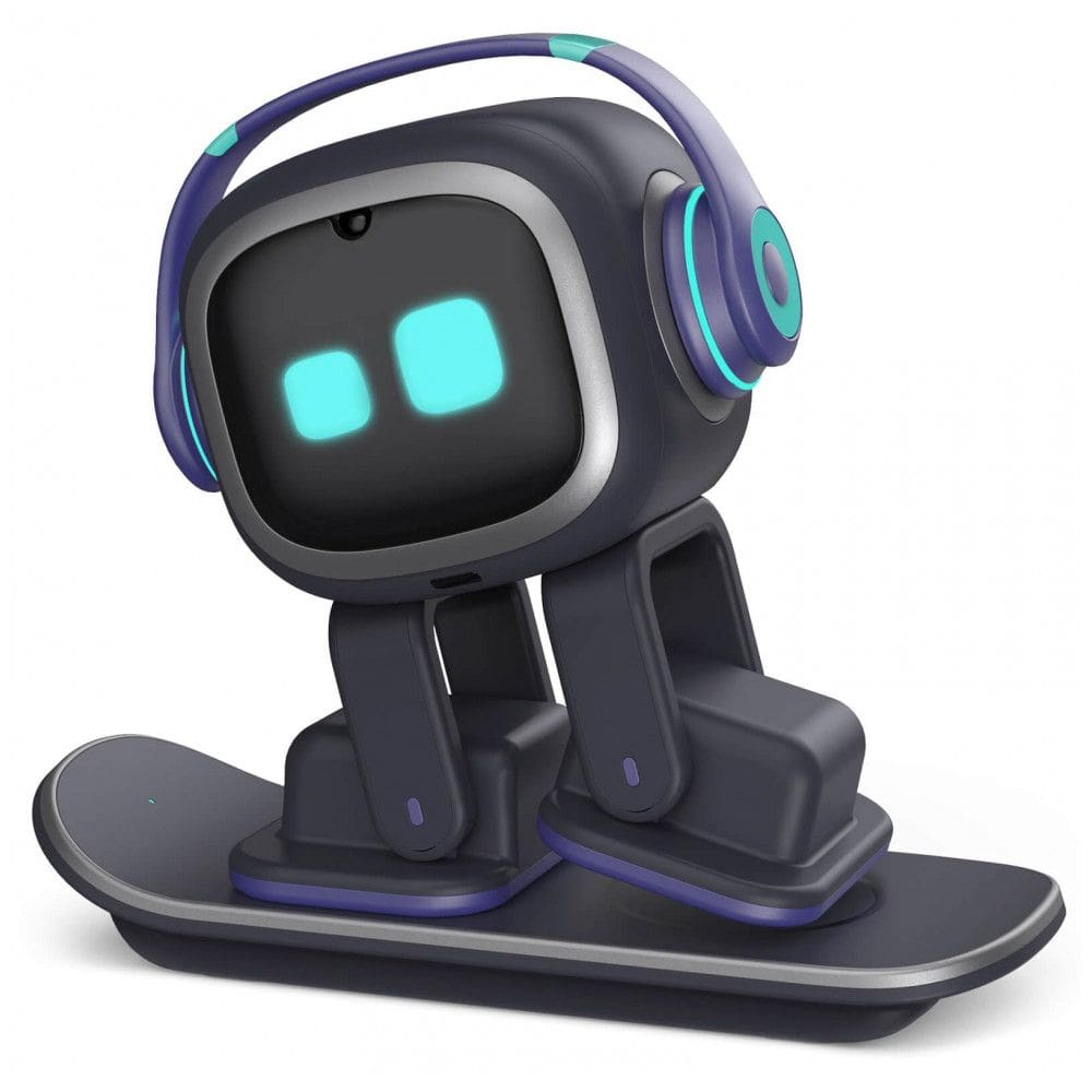 Robô Companheiro Inteligente Preto e Prateado – EMOPET AI Desk Robot Companion, Comandos de Voz, Dança e Estação de Recarga
