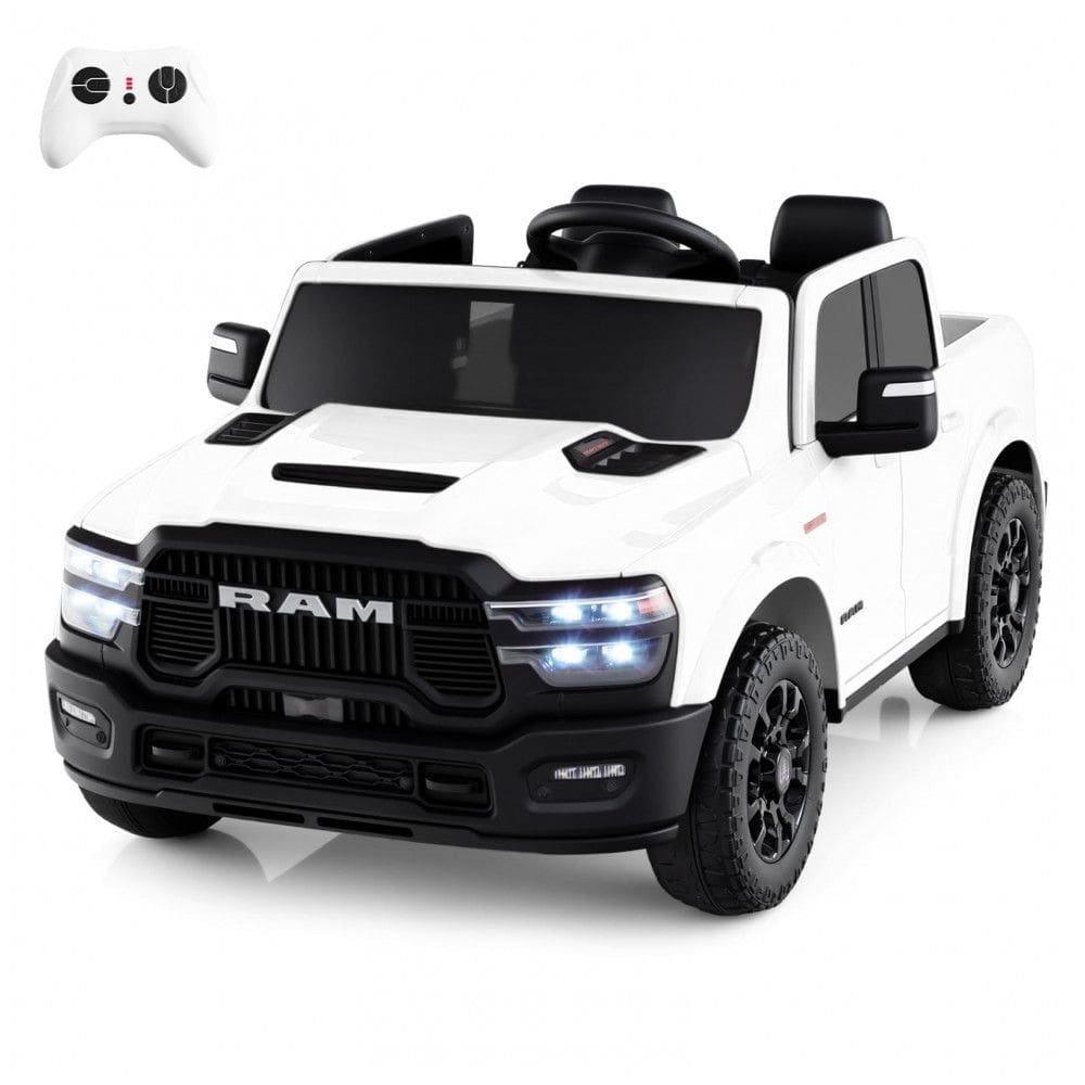 Carro Elétrico Infantil 2 Lugares 24V, 2x100W, Controle Remoto, Suspensão 4 Rodas, Costzon Ram 2500 Rebel, Branco