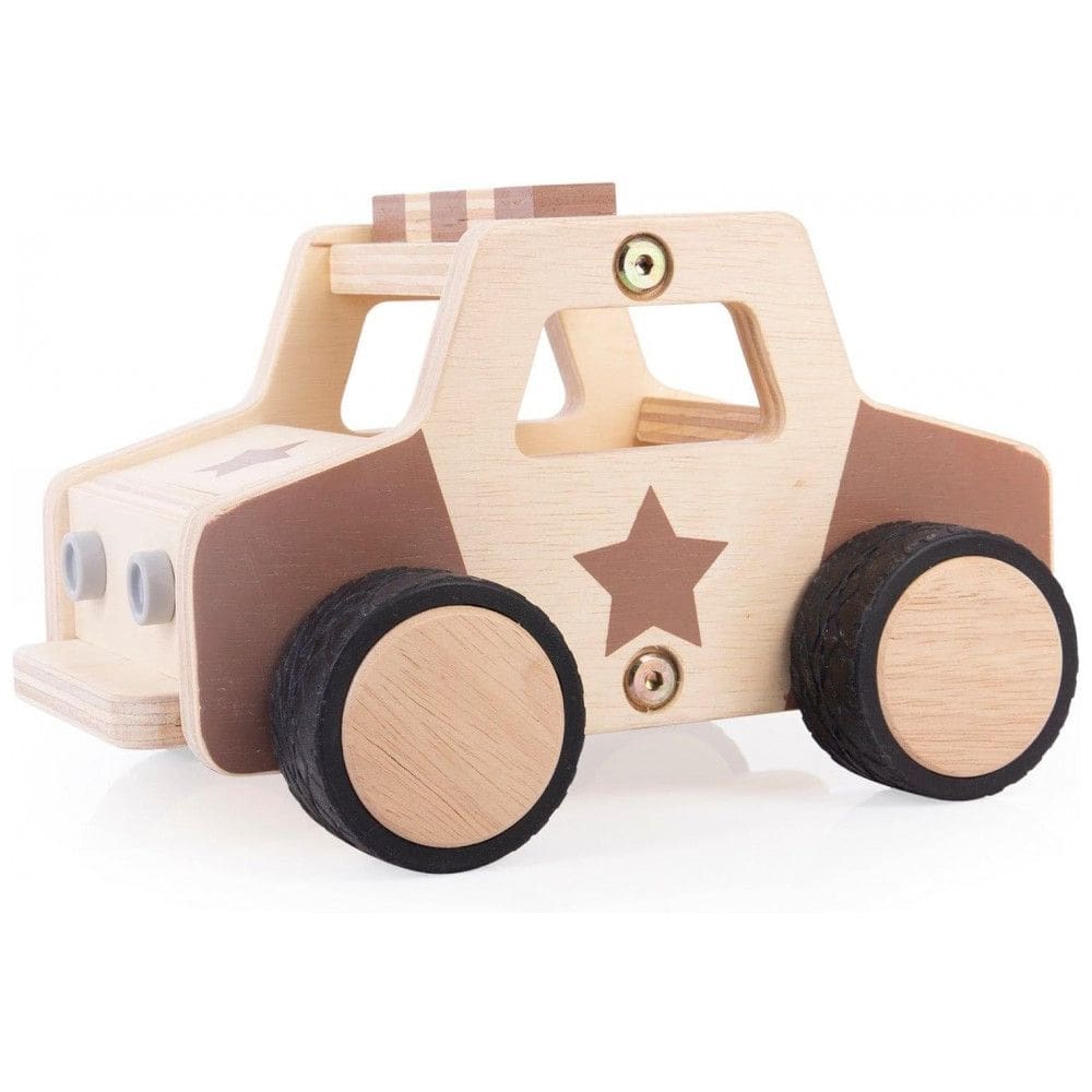 Veículo de madeira Guidecraft Wooden Police Car para brincadeiras de faz de conta e complemento de cantos de blocos