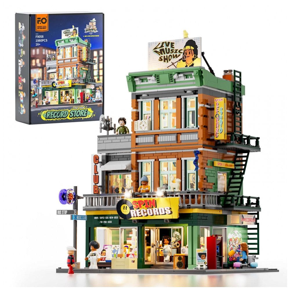 FUNWHOLE Set de Blocos de Montar Loja de Discos com Iluminação - 1980 Peças para Adultos e Adolescentes