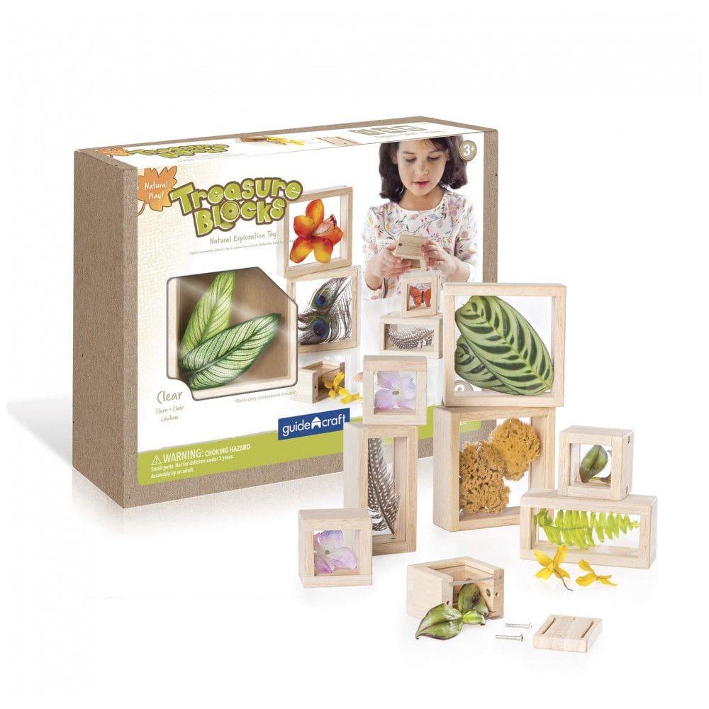 Blocos de Observação Guidecraft Treasure Blocks Transparente Janelas Acrílicas Removíveis Madeira 8 Peças XGC-G3084