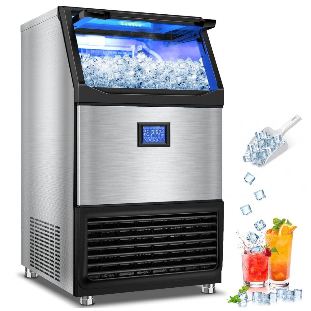 Máquina de Gelo Comercial RAPSUAR 227 kg/24h Bin 60 kg 162 Cubos 6-20 Min Autolimpeza Aço Inox GTR369 110V