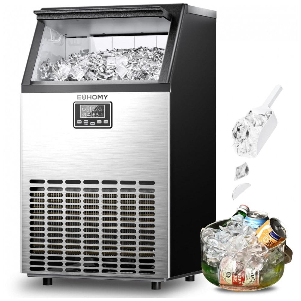 Máquina de Gelo Comercial EUHOMY Lua 45,4 kg/dia Bin 15 kg Aço Inoxidável Sob Balcão Autolimpeza ETL 115V
