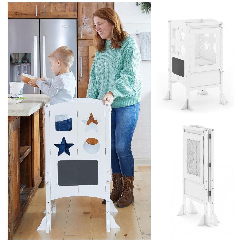 Banqueta Torre de Aprendizagem Dobrável Guidecraft Classic Kitchen Helper Branca Madeira Bétula Altura Ajustável
