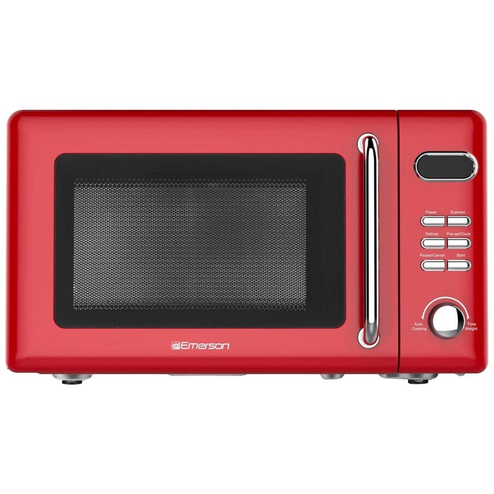 Forno Micro-ondas Retrô de Bancada 20L Emerson Vermelho Retrô 700W 5 Níveis 8 Menus Automáticos Prato de Vidro Trava de Segurança 110V
