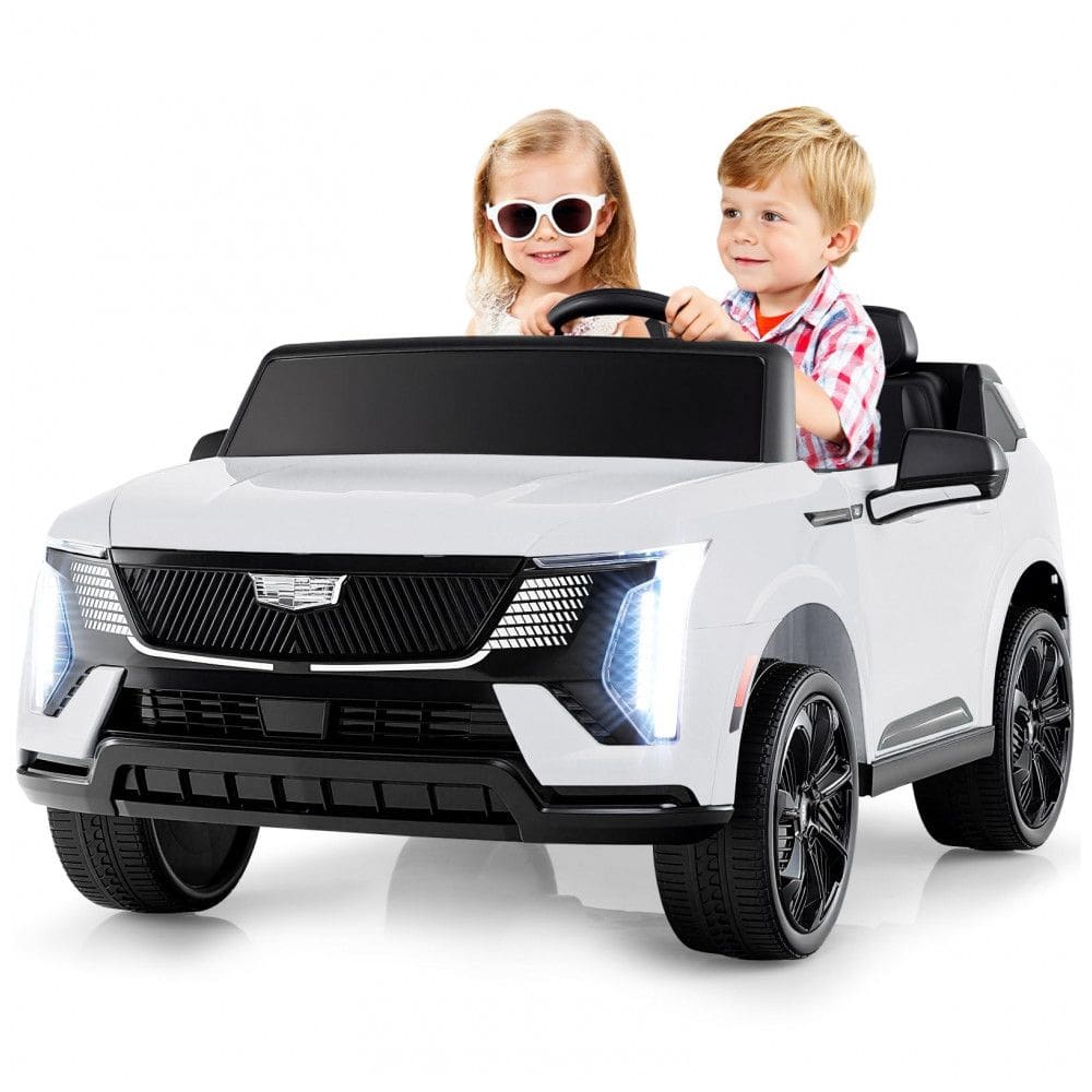 Carro Elétrico Infantil Licenciado Costzon Cadillac 24V 2 Lugares, Controle Remoto, Suspensão 4 Rodas, Música, Luzes LED, Branco