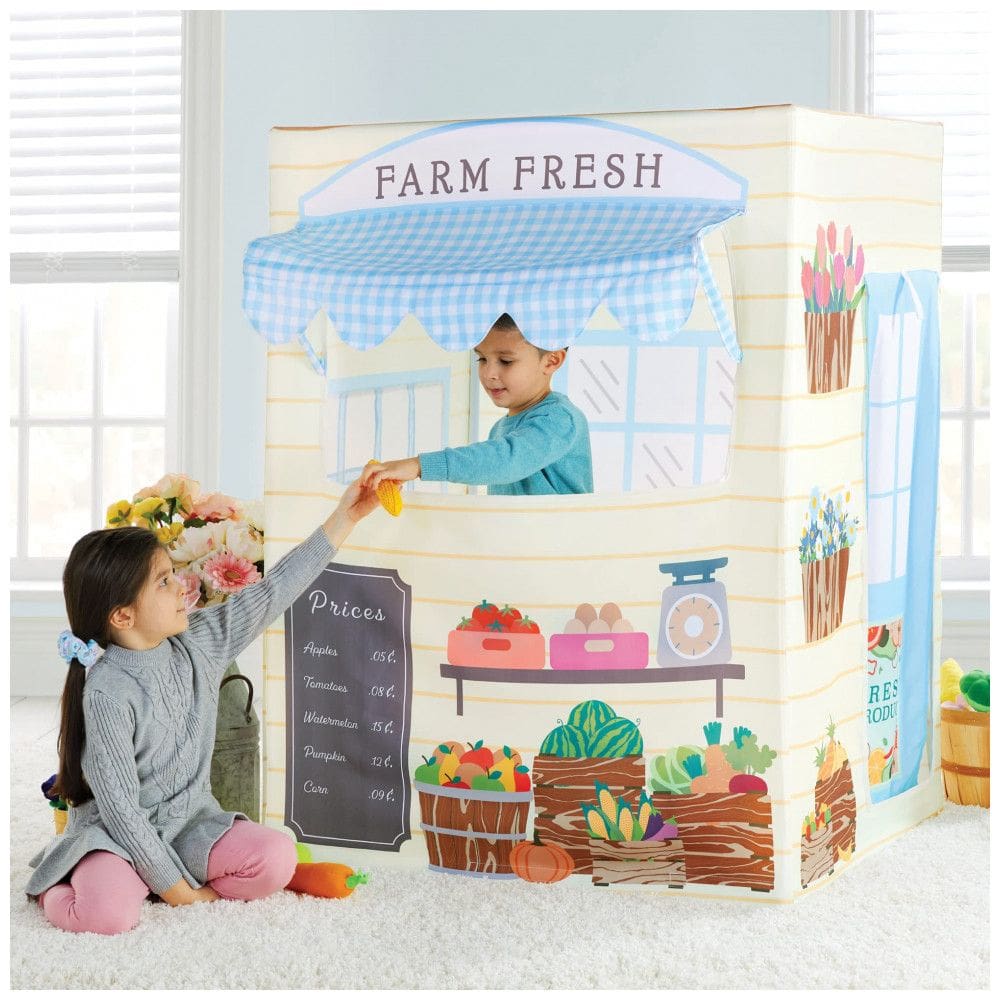 Barraca infantil Martha Stewart Kids’ Farmer’s Market Play Tent em tecido para brincadeiras de faz de conta em ambientes internos