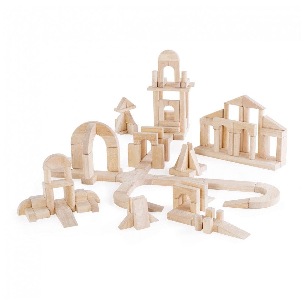 Blocos de montar de madeira Unit Blocks Set D Guidecraft com 135 peças naturais para construção e atividades STEM