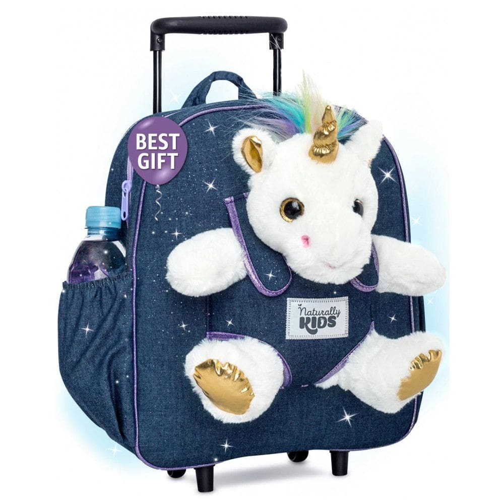 Mochila infantil de rodinhas unicórnio Naturally KIDS com pelúcia removível 32 cm
