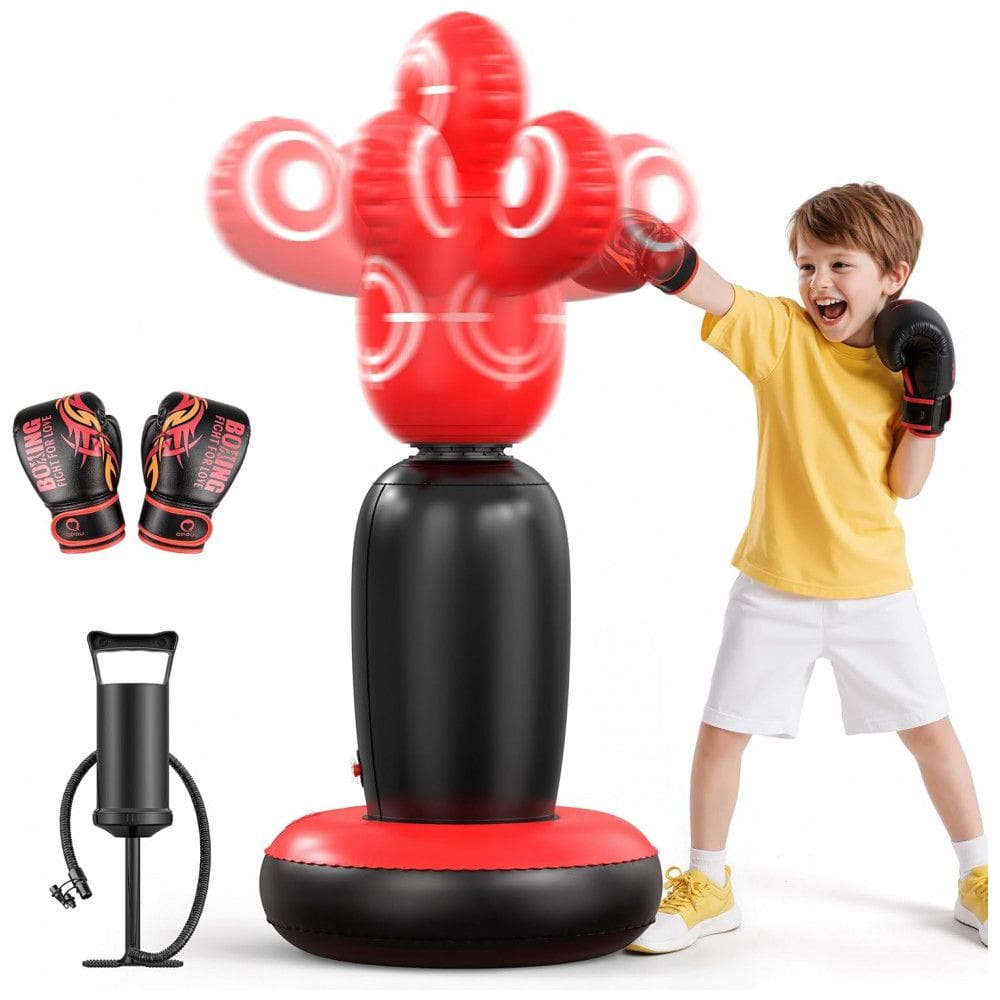 QPAU Saco de Pancadas Inflável para Crianças 163cm com 4 Alvos e Luvas de Boxe – Treinamento de Karate e Taekwondo