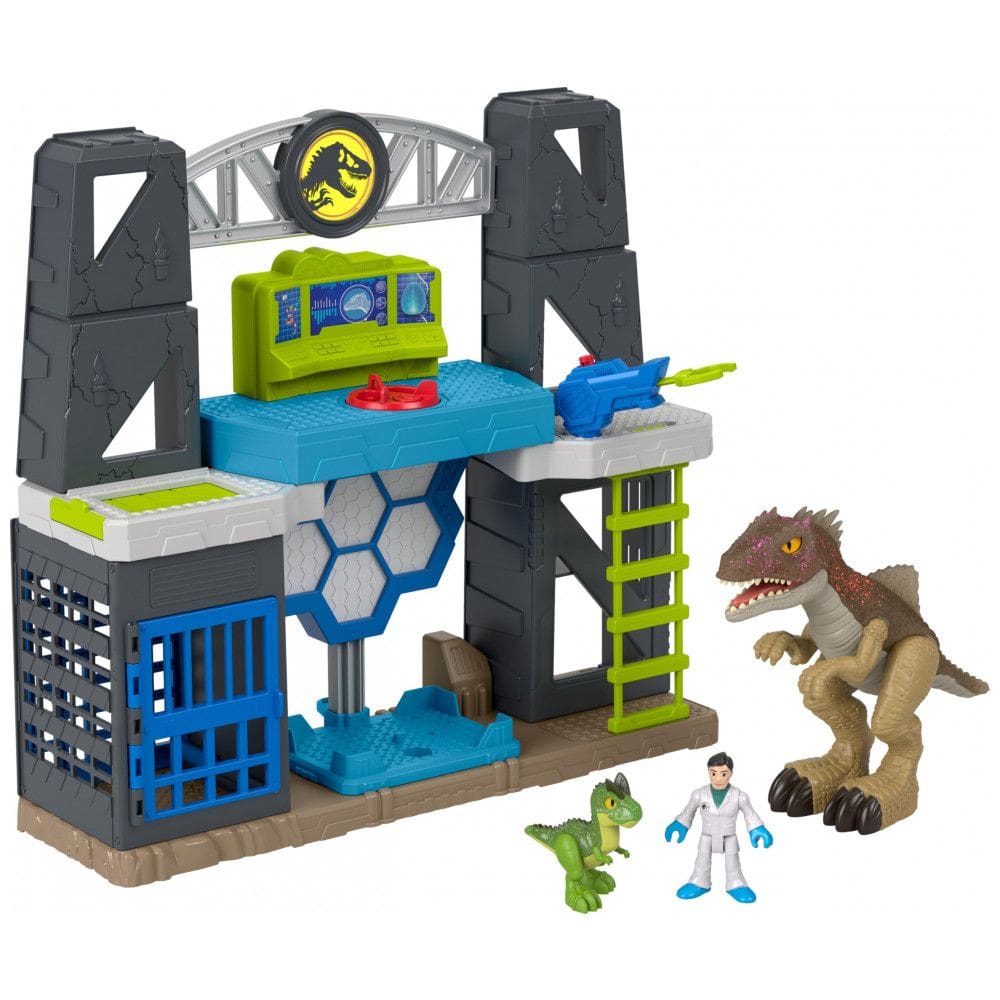 Fisher-Price Imaginext Jurassic World Scan & Glow Dino Playset laboratório com dinossauros luminosos, luzes e sons 6 peças