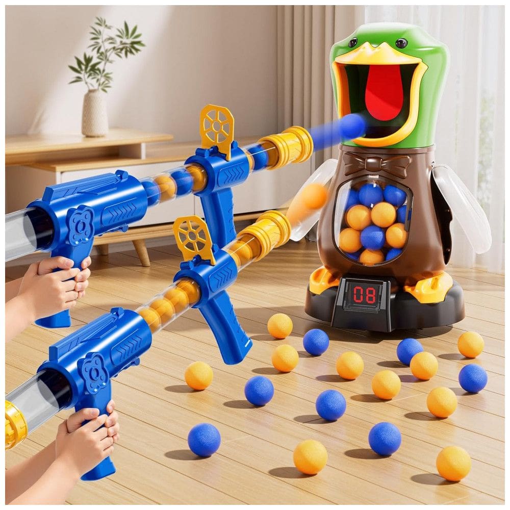 NIPLOOOW Jogo de Tiro ao Pato com Alvo Móvel, 2 Lançadores com Bomba de Ar, 48 Bolinhas de Espuma e Placar LCD