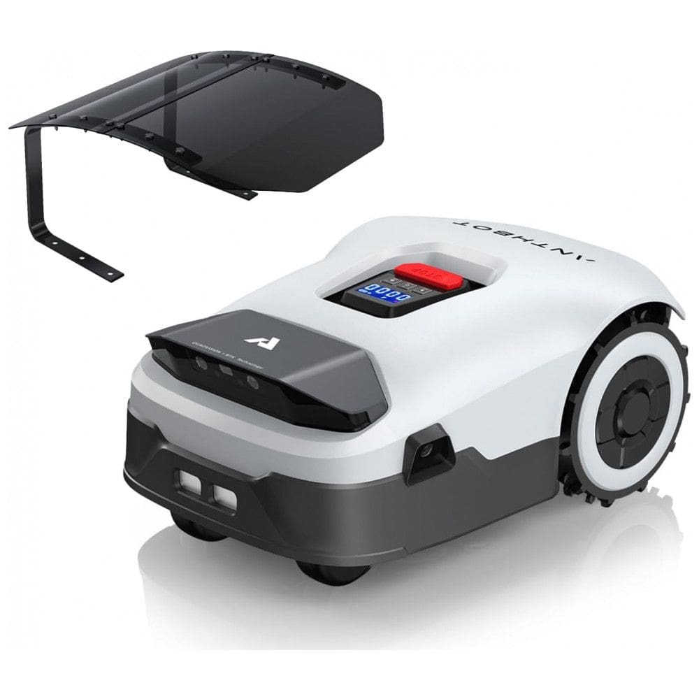 Robô Cortador de Grama com Garagem ANTHBOT Genie Cinza sem Fio Perimetral RTK+Visão 4 Câmeras para 900 m², Mapeamento Automático, 20 Zonas