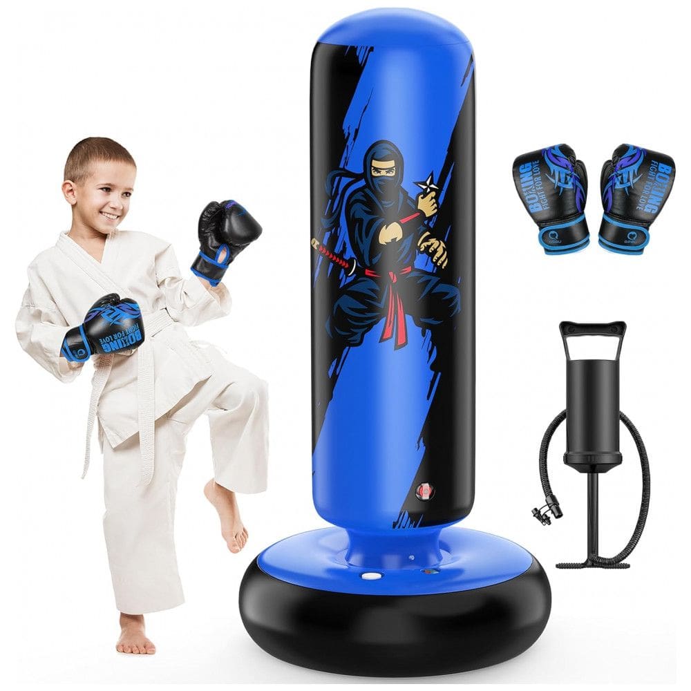QPAU Bolsa de Pancadas Inflável para Crianças 168 cm com Luvas de Boxe - Azul, Ideal para Karatê, Taekwondo e MMA
