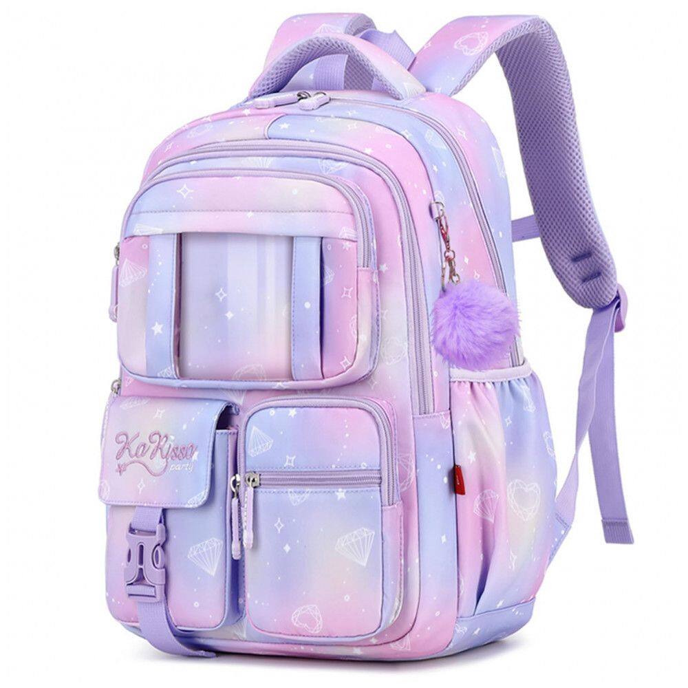Mochila escolar infantil SPORTBANG kawaii 3 peças, grande capacidade, com estojo transparente e chaveiro de pompom, roxa