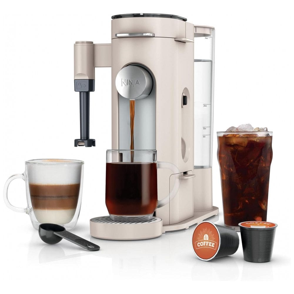 Máquina de Café Ninja Pods e Grounds Individual XL Compatível K-Cup 4 Estilos Reservatório 2 L Frother Integrado Tamanhos 177-710 mL Pedra